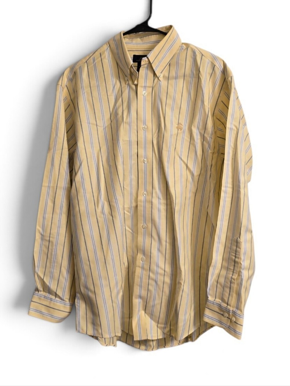 Brooks Brothers Mens Yellow Blue Stripped 100% Supima Cotton Button Down Shirt M